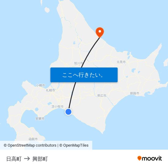 日高町 to 興部町 map