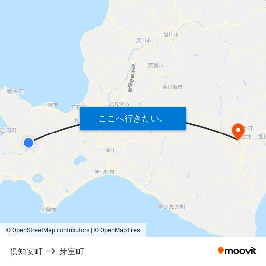 倶知安町 to 芽室町 map