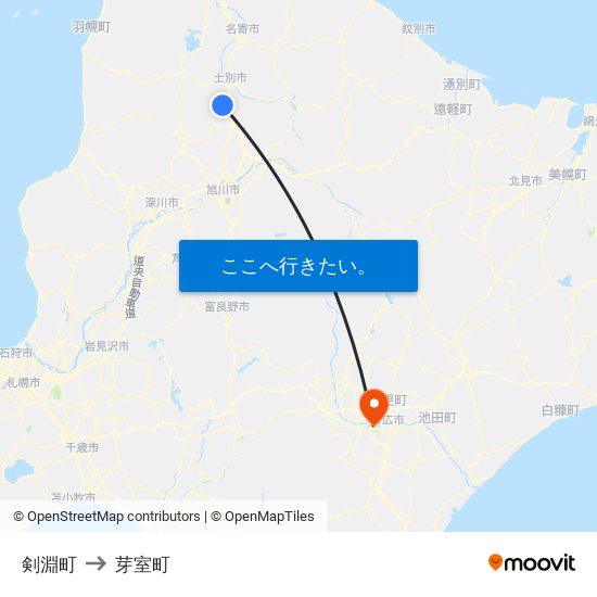 剣淵町 to 芽室町 map