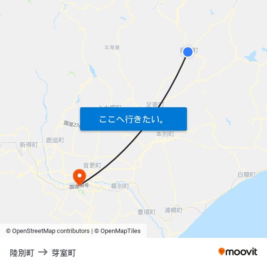 陸別町 to 芽室町 map