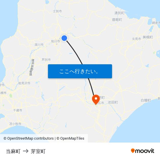 当麻町 to 芽室町 map