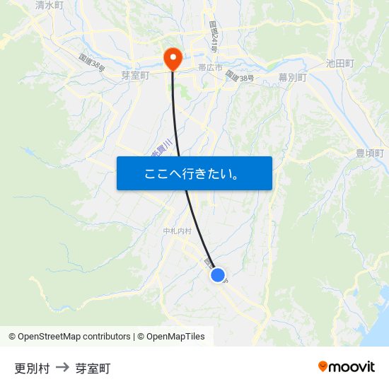 更別村 to 芽室町 map