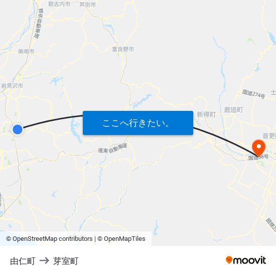 由仁町 to 芽室町 map