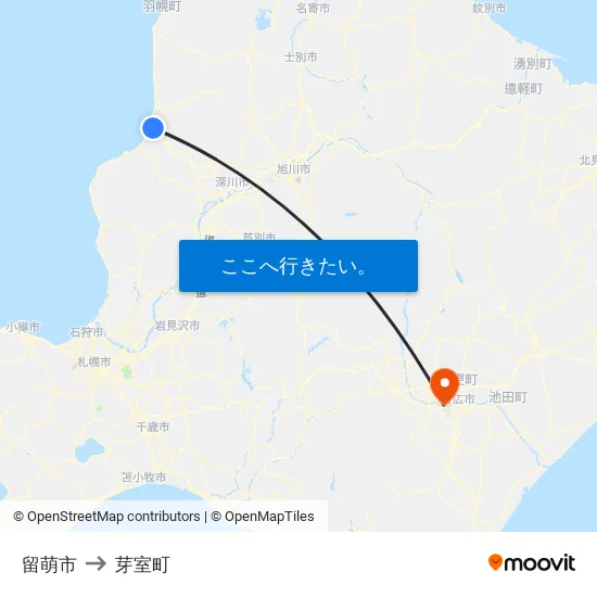 留萌市 to 芽室町 map