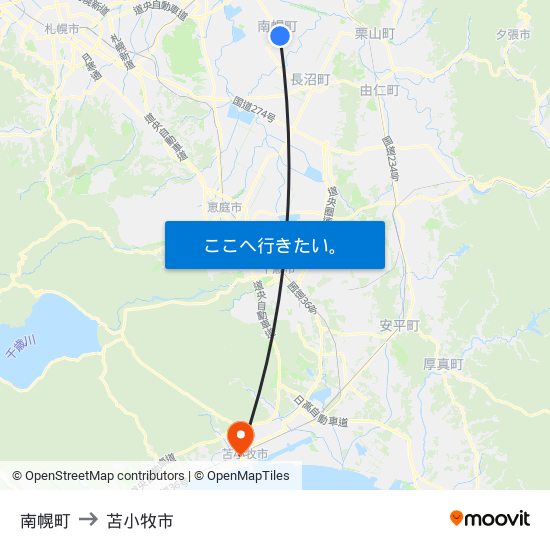 南幌町 to 苫小牧市 map