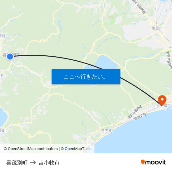 喜茂別町 to 苫小牧市 map