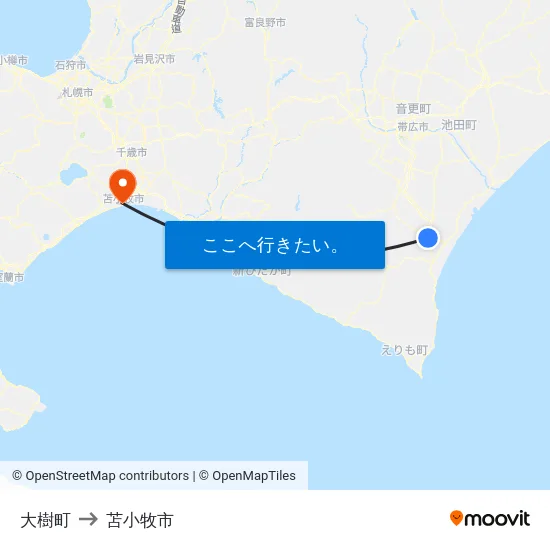 大樹町 to 苫小牧市 map