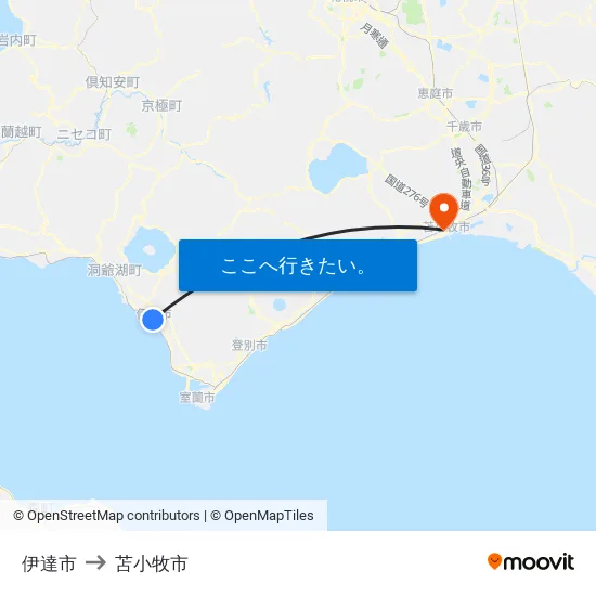 伊達市 to 苫小牧市 map
