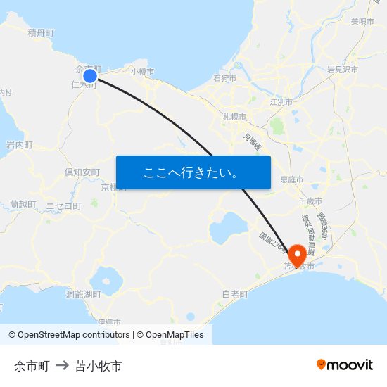 余市町 to 苫小牧市 map