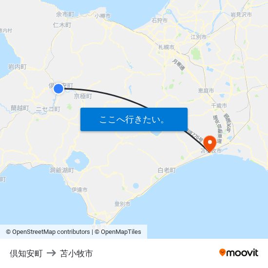 倶知安町 to 苫小牧市 map