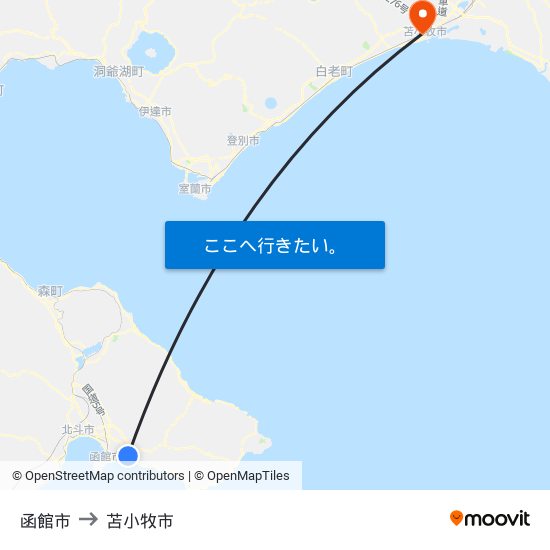 函館市 to 苫小牧市 map