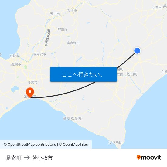 足寄町 to 苫小牧市 map