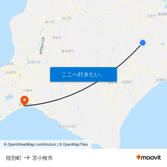 陸別町 to 苫小牧市 map