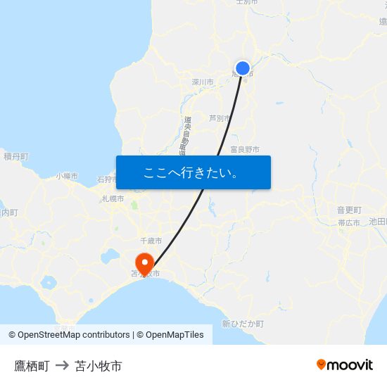 鷹栖町 to 苫小牧市 map