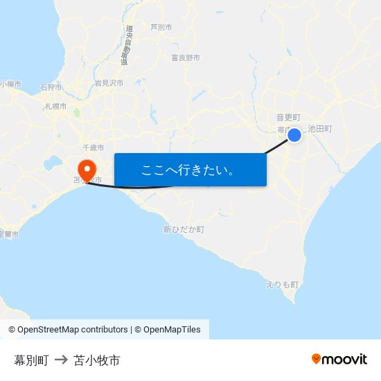 幕別町 to 苫小牧市 map