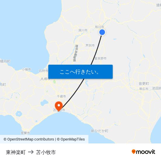 東神楽町 to 苫小牧市 map