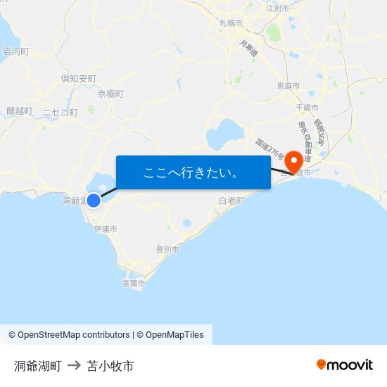 洞爺湖町 to 苫小牧市 map