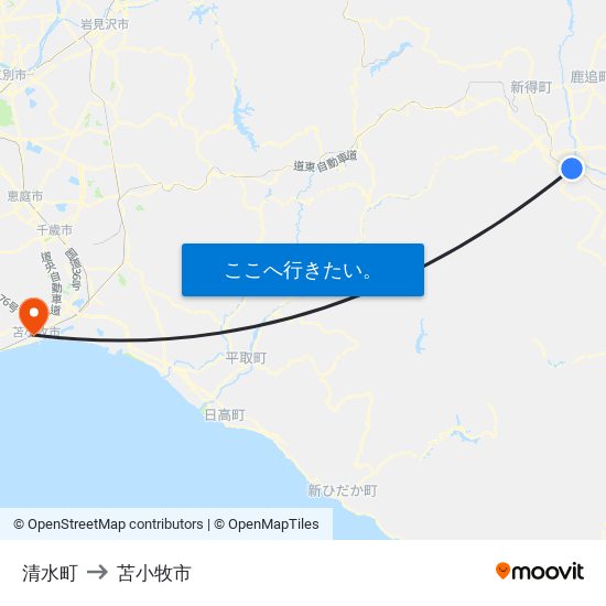 清水町 to 苫小牧市 map