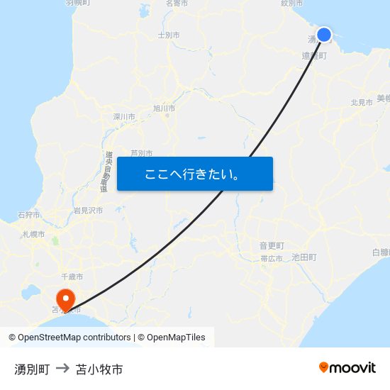 湧別町 to 苫小牧市 map