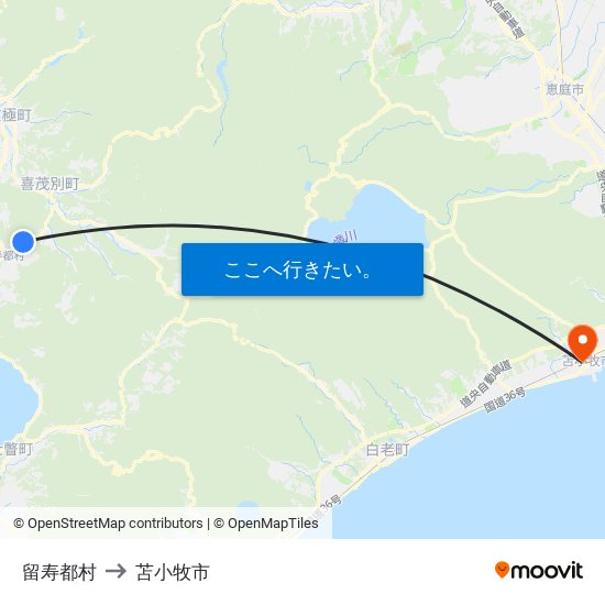 留寿都村 to 苫小牧市 map