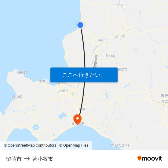 留萌市 to 苫小牧市 map