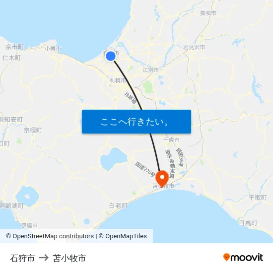 石狩市 to 苫小牧市 map