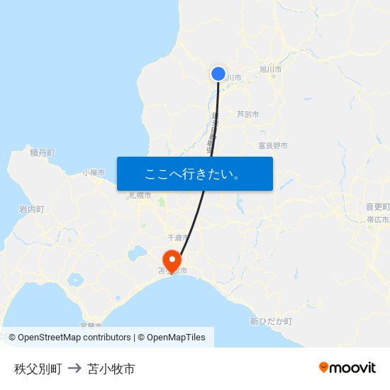 秩父別町 to 苫小牧市 map