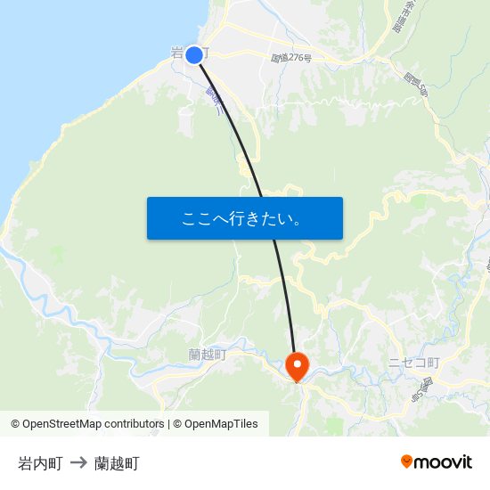 岩内町 to 蘭越町 map