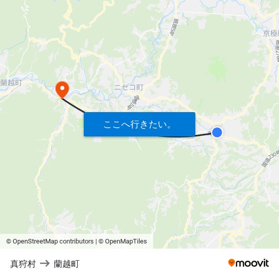 真狩村 to 蘭越町 map