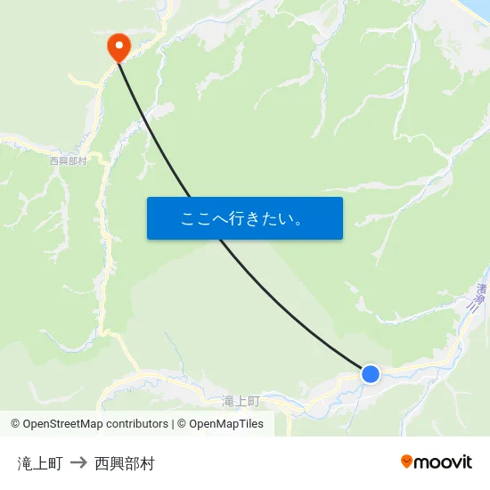 滝上町 to 西興部村 map