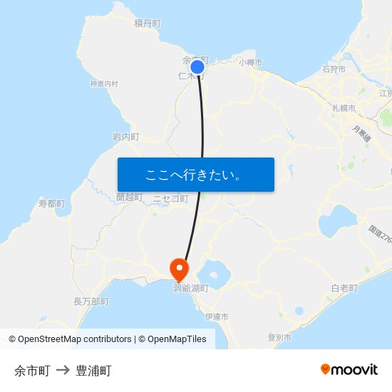 余市町 to 豊浦町 map