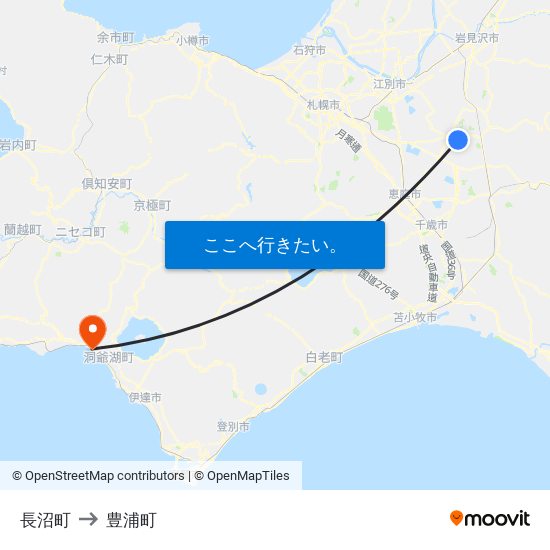 長沼町 to 豊浦町 map