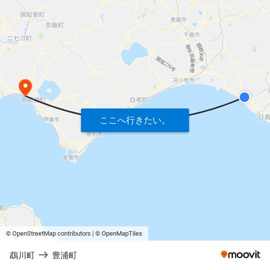 鵡川町 to 豊浦町 map