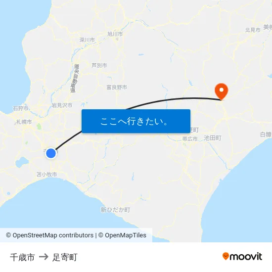 千歳市 to 足寄町 map