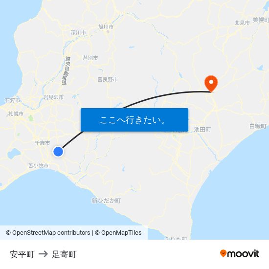 安平町 to 足寄町 map