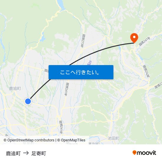 鹿追町 to 足寄町 map