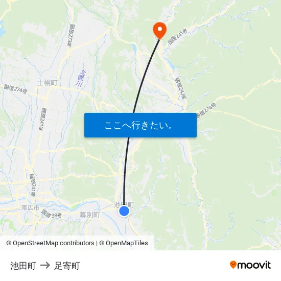 池田町 to 足寄町 map
