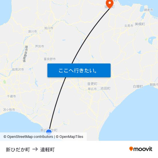 新ひだか町 to 遠軽町 map