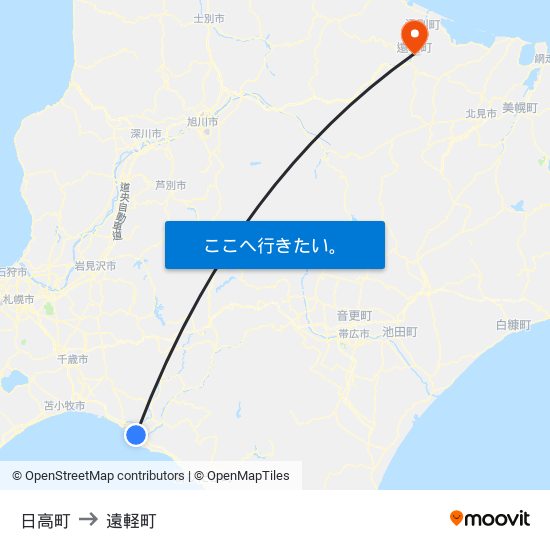 日高町 to 遠軽町 map