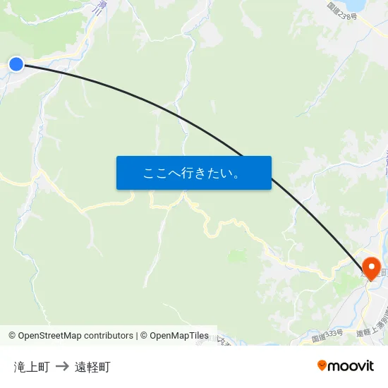 滝上町 to 遠軽町 map