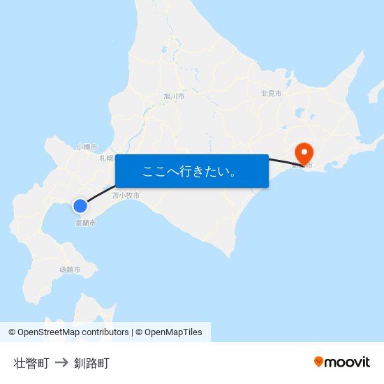 壮瞥町 to 釧路町 map