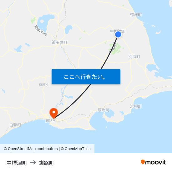 中標津町 to 釧路町 map