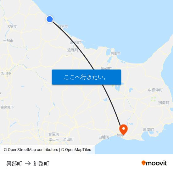 興部町 to 釧路町 map