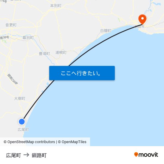 広尾町 to 釧路町 map