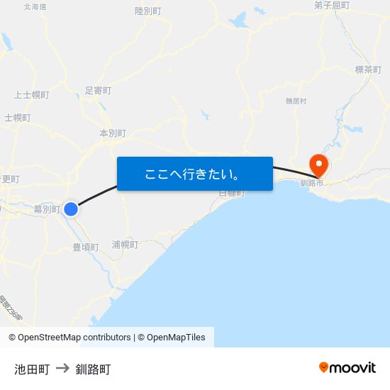 池田町 to 釧路町 map