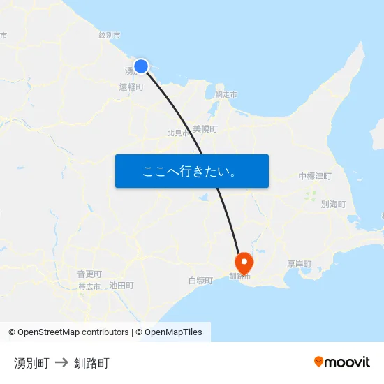 湧別町 to 釧路町 map