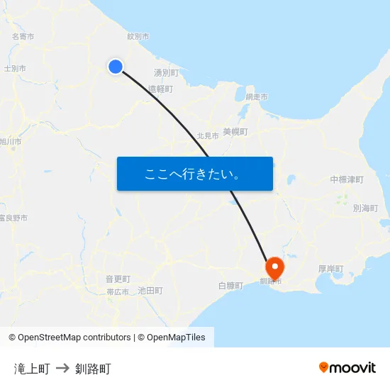 滝上町 to 釧路町 map