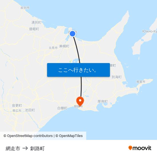 網走市 to 釧路町 map