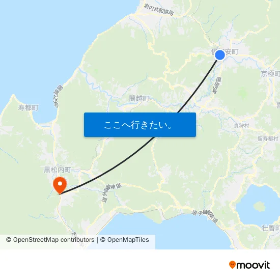 倶知安町 to 長万部町 map