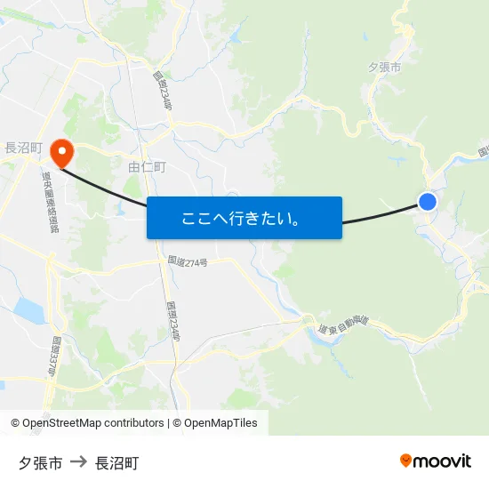 夕張市 to 長沼町 map